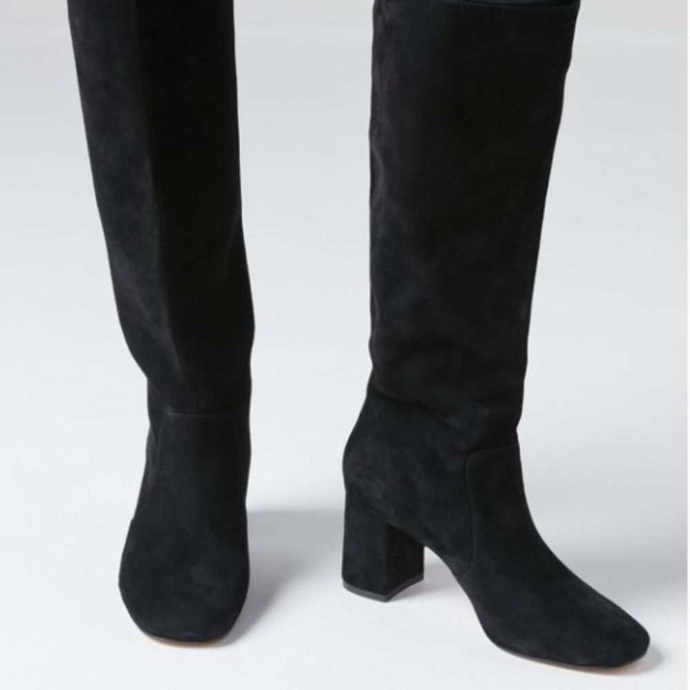Knee-High Black Suede Boots - Size 8